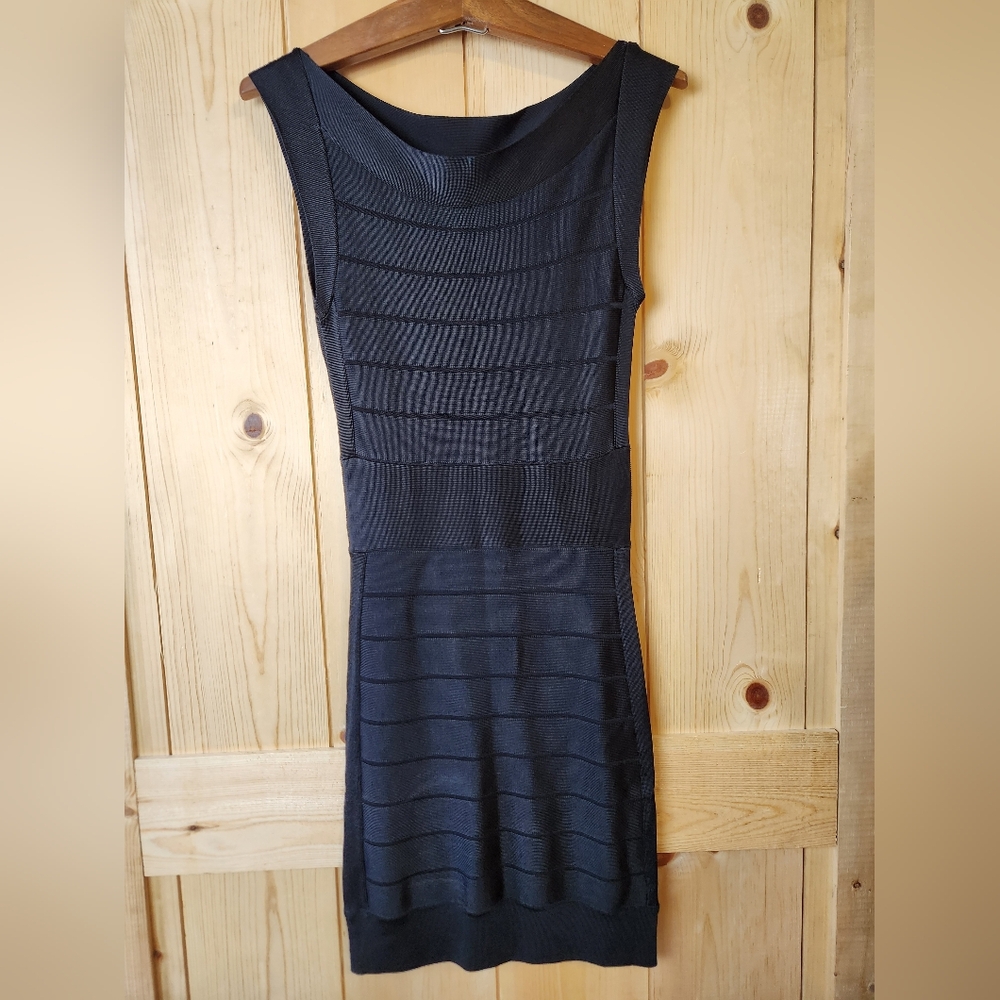 French Connection Black Boat Neck Bandage Bodycon Evening Party Sleeveless Dress